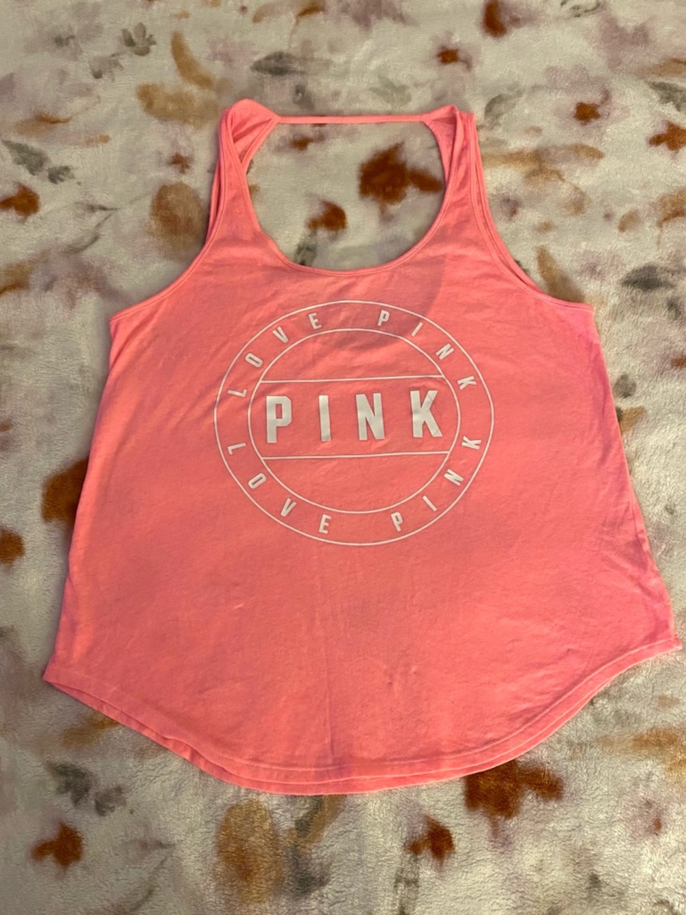 PINK Victoria's Secret Coral-Pink Racerback Tank with Logo